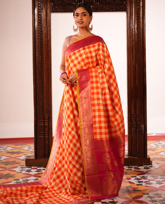 Orange Fancy Mysore Silk Saree