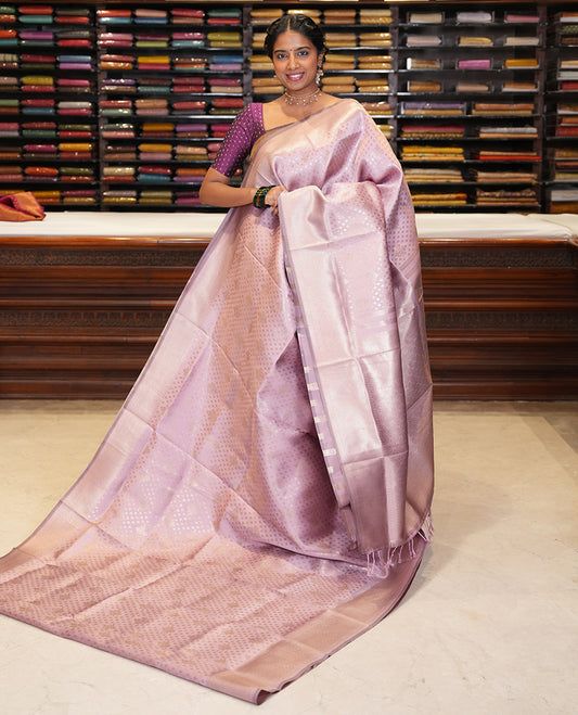 Baby Pink Semi-Silk Saree, Enriched with Jacquard Design, a Traditional Zari Border, Grand Pallu, and a Matching Blouse-Trisha-Inspired
