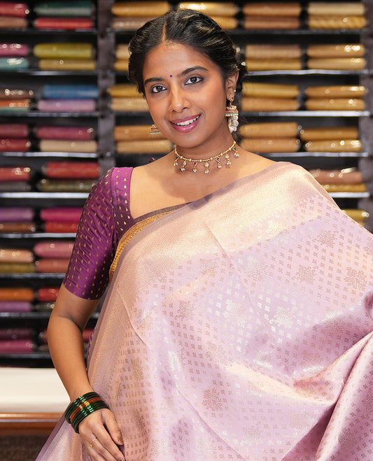 Baby Pink Semi-Silk Saree, Enriched with Jacquard Design, a Traditional Zari Border, Grand Pallu, and a Matching Blouse-Trisha-Inspired