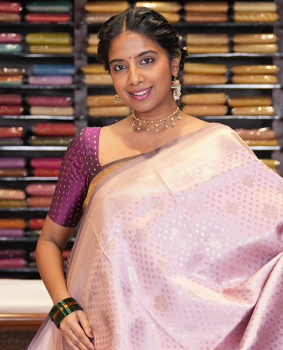 Baby Pink Semi-Silk Saree, Enriched with Jacquard Design, a Traditional Zari Border, Grand Pallu, and a Matching Blouse-Trisha-Inspired