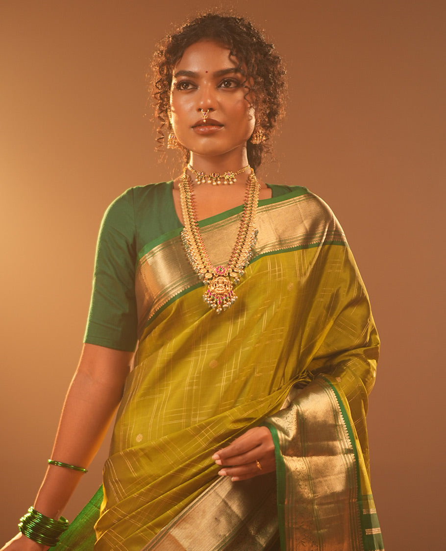 Green Contrast Checks Vasundhara Silk Saree