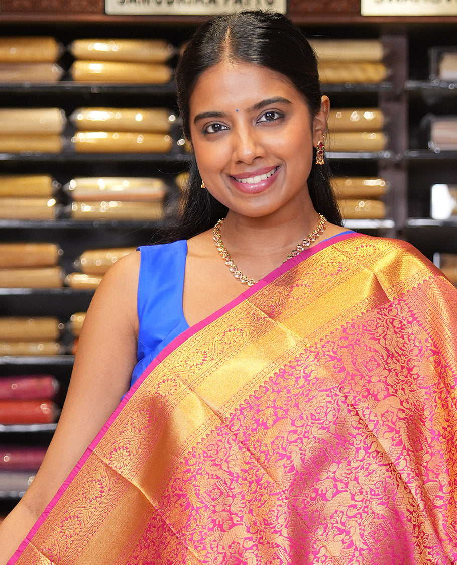 Rani Pink Budget Silk Saree, Embellished with Jacquard Design, a Zari Border, Grand Pallu, and a Matching Blouse