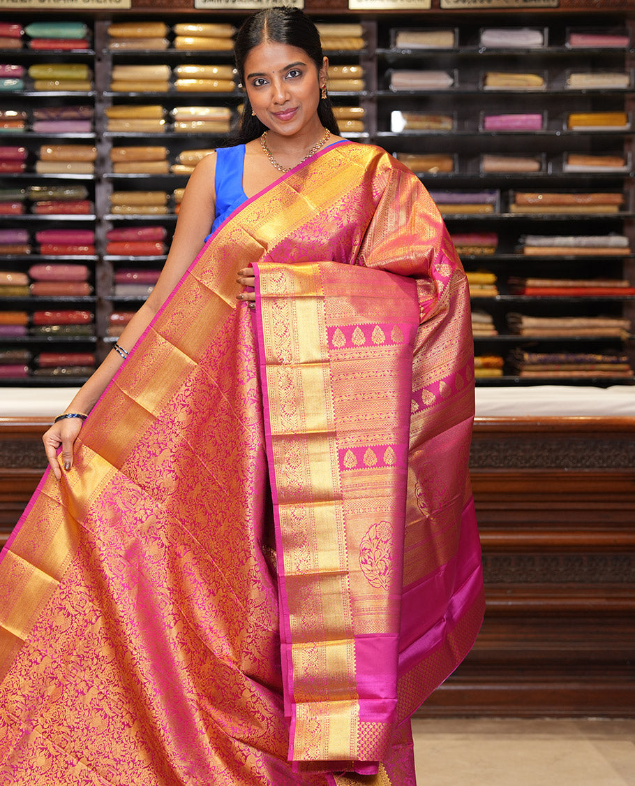 Rani Pink Budget Silk Saree, Embellished with Jacquard Design, a Zari Border, Grand Pallu, and a Matching Blouse