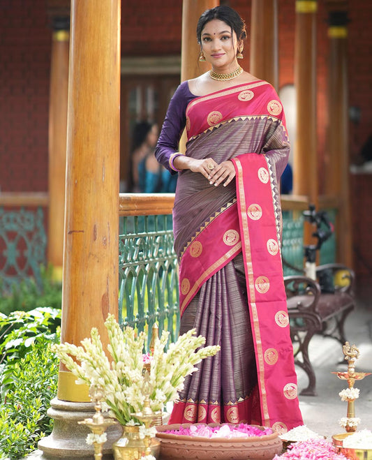 Magenta-Pink Stripes Vasundhara Lite Silk Mix Saree