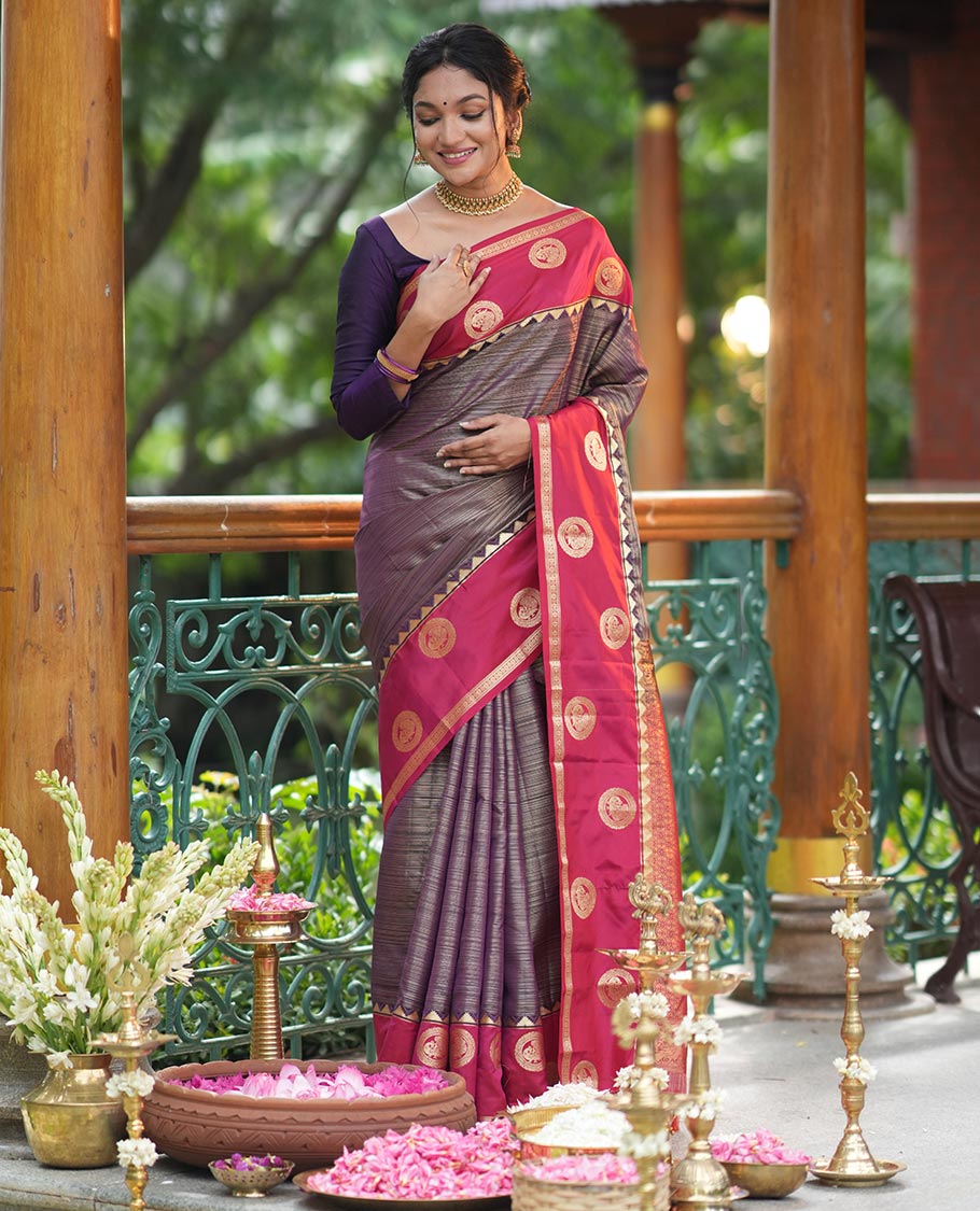 Magenta-Pink Stripes Vasundhara Lite Silk Mix Saree