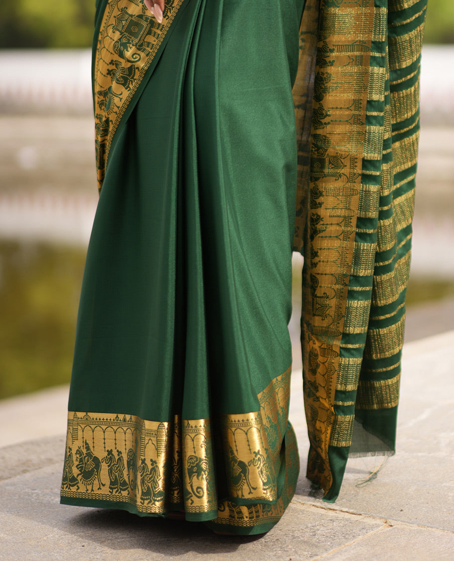 Karumpachai Plain Semi-Mysore Saree, Zari Wedding-Themed Border, Zari Striped Pallu, Matching Blouse