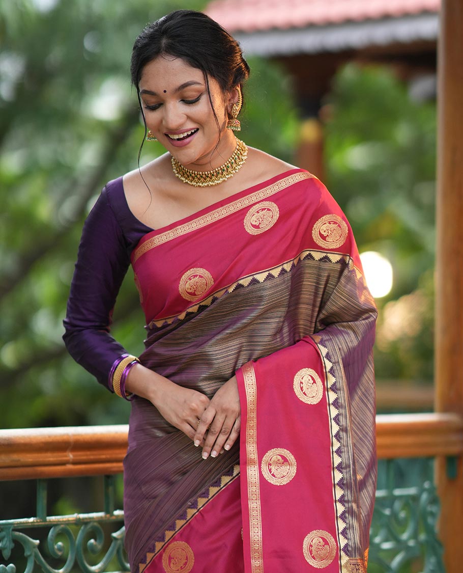 Magenta-Pink Stripes Vasundhara Lite Silk Mix Saree