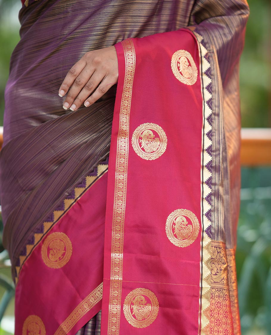 Magenta-Pink Stripes Vasundhara Lite Silk Mix Saree