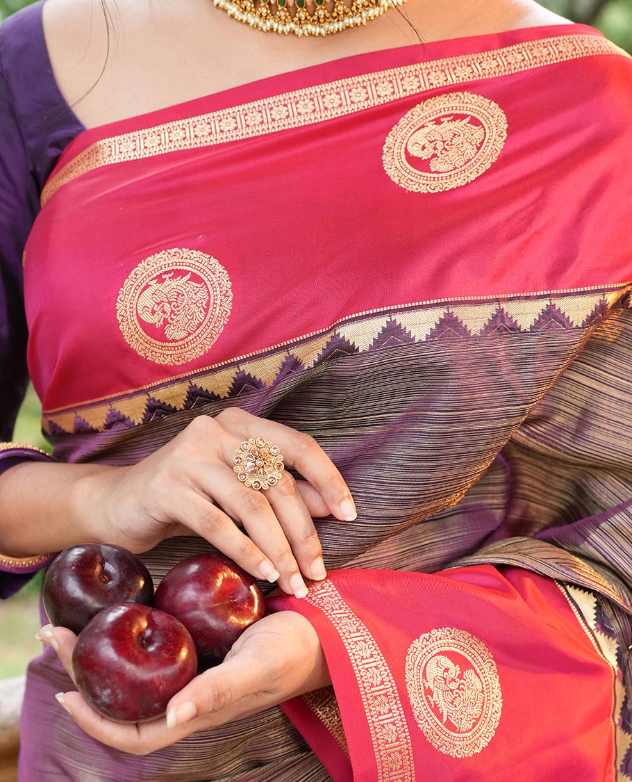Magenta-Pink Stripes Vasundhara Lite Silk Mix Saree