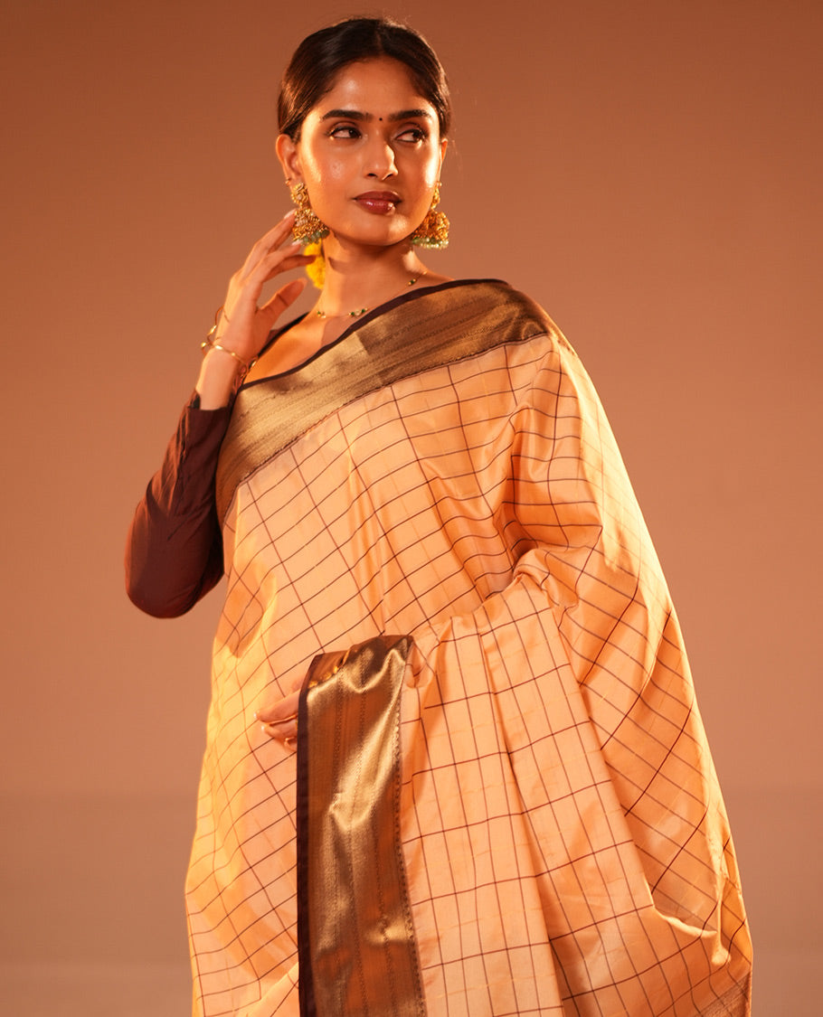 Biscuit Checks Semi-Soft Silk Saree