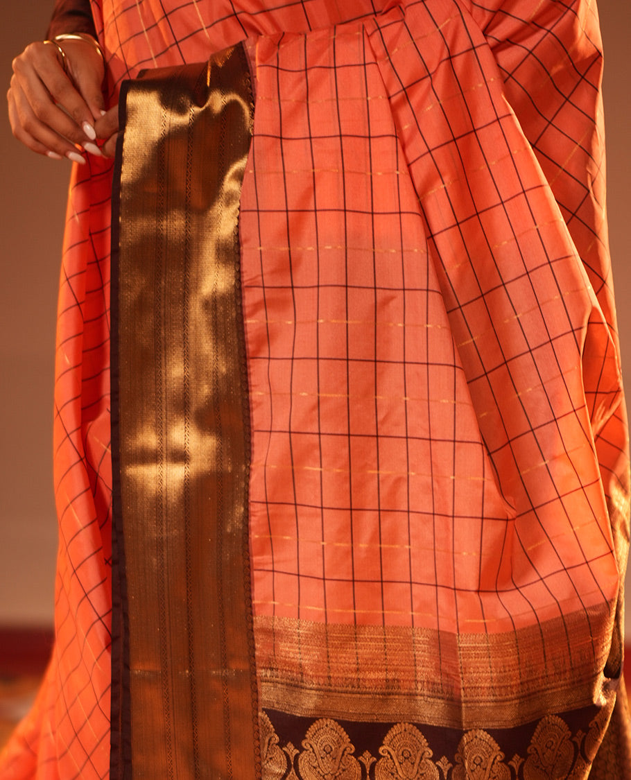 Peach-Coffee Brown Semi-Soft Silk Saree