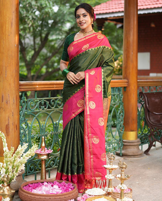 Green-Pink Stripes Vasundhara Lite Silk Mix Saree