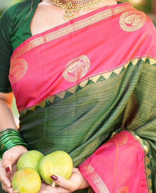 Green-Pink Stripes Vasundhara Lite Silk Mix Saree