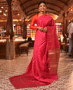 Borderless Pink Chanderi Cotton Saree, Grand Intricately Designed Pallu, and a Matching Blouse