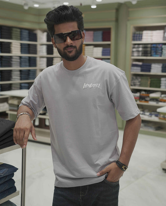 Grey Cotton-Blended Oversized T-Shirt, Elevated with Multi-Color Funky Motifs Front and Back Print, Comes with a Crew-Neck, Half-Sleeves, and Long Length