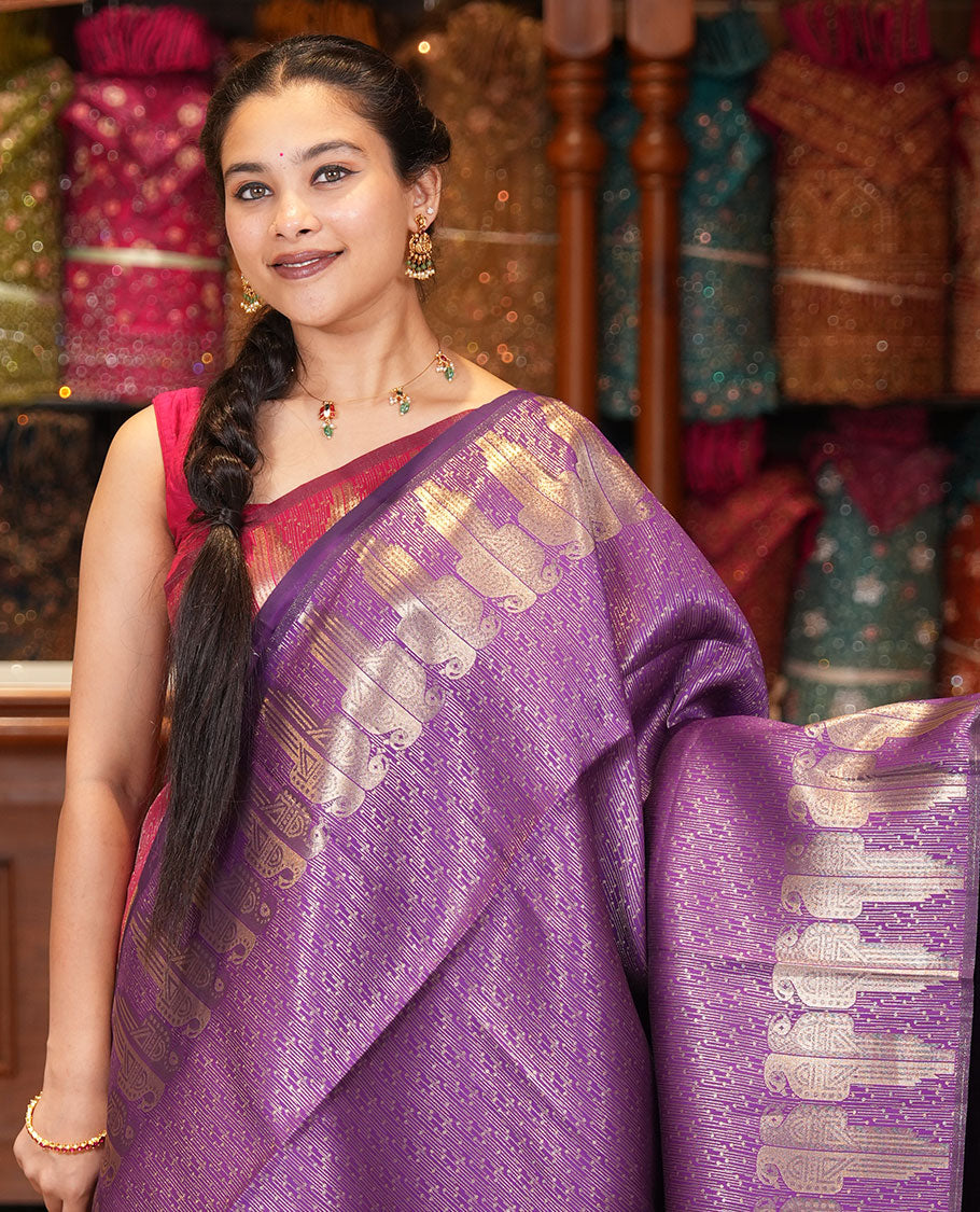 Purple Jacquard Litchi Saree