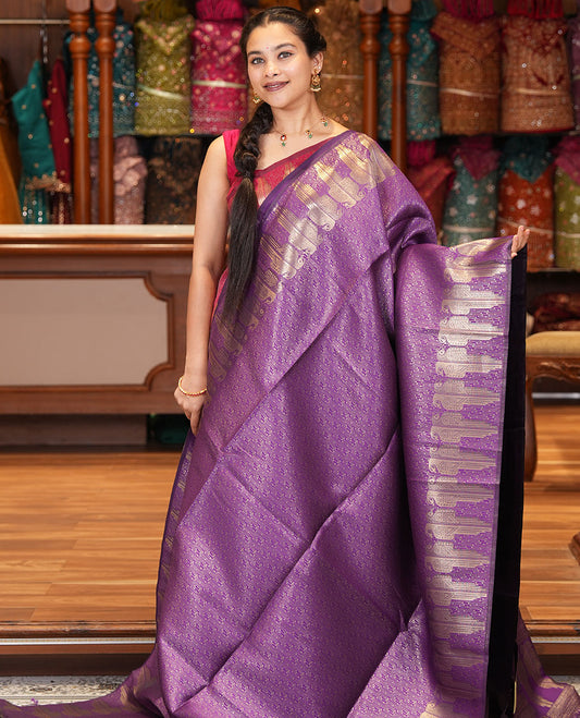 Purple Jacquard Litchi Saree