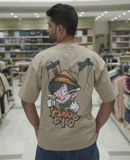 Cream Cotton-Blended Oversized T-Shirt, Elevated with Multi-Color Funky Motifs Front and Back Print, Comes with a Crew-Neck, Half-Sleeves, and Long Length