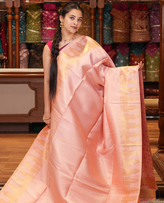 Peach Jacquard Litchi Saree