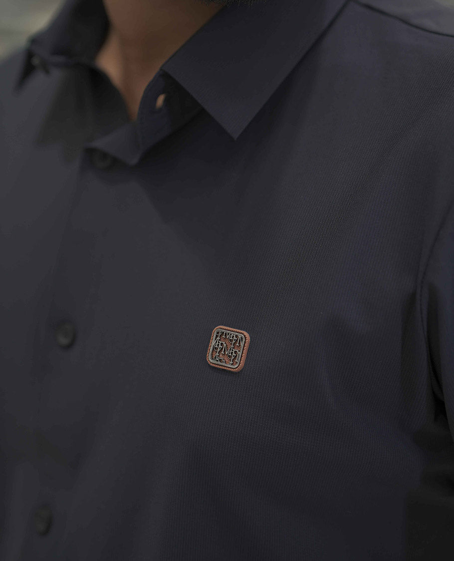 Navy Blue Plain Poly Lycra Blended Casual Shirt, Comes with a Spread Collar, Stitchless Half-Sleeves, Slim Fit, and Regular Length