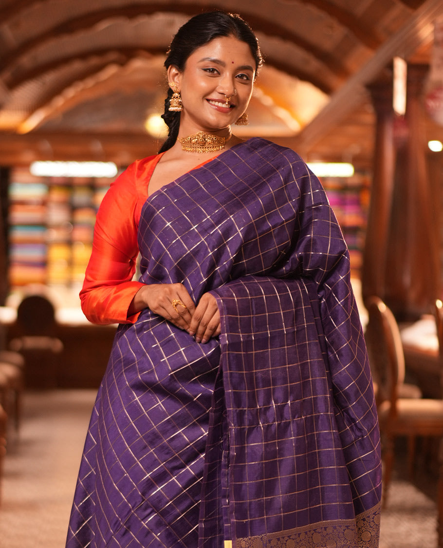 Borderless Purple Chanderi Cotton Saree, Grand Intricately Designed Pallu, and a Matching Blouse