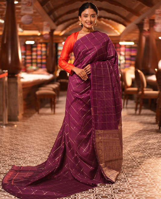 Borderless Magenta Chanderi Cotton Saree, Grand Intricately Designed Pallu, and a Matching Blouse