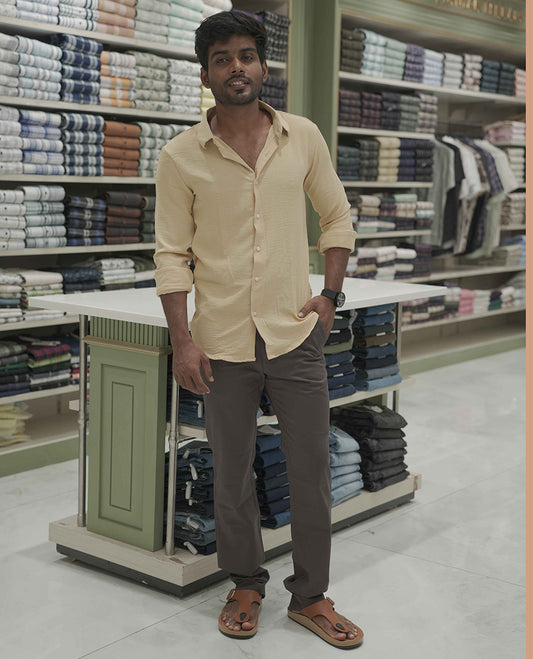 Sandal Plain Poly-Blend Casual Shirt, Comes with a Spread Collar, Full-Sleeves, Slim Fit, and Regular Length