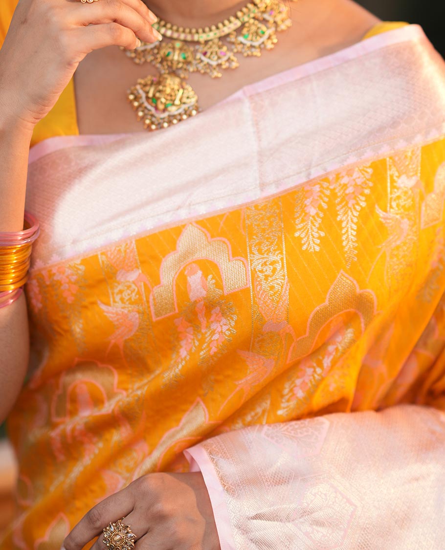Turmeric Yellow-Peach Jacquard Budget Silk Saree
