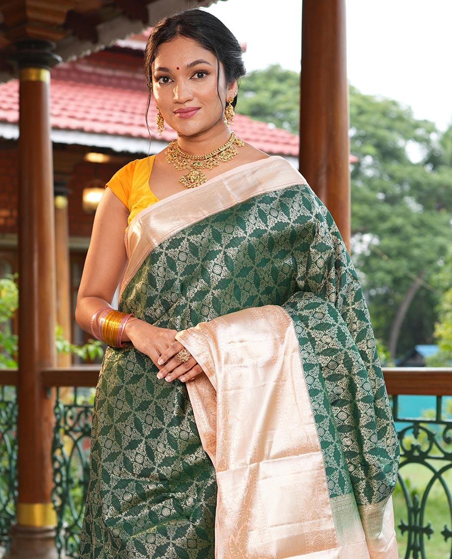 Green-Peach Jacquard Design Budget Silk Saree