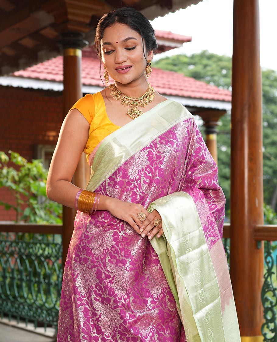 Magenta-Pista Green Jacquard Design Budget Silk Saree