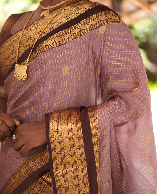 Onion Pink Vasundhara Lite Silkmix Saree, Contrast Elephant Border, Jaal Pallu, and Contrast Blouse