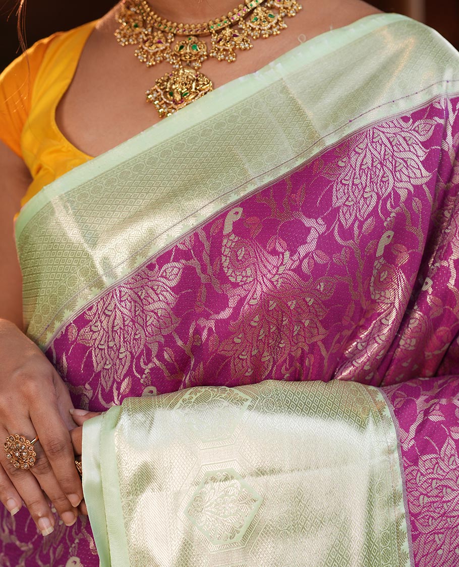 Magenta-Pista Green Jacquard Design Budget Silk Saree