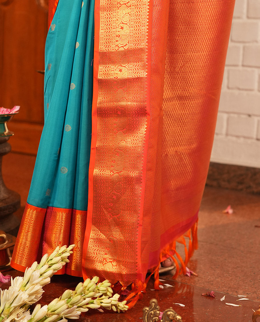 Blue Mayil Chakram Butta Vasundhara Lite Silk Mix Saree