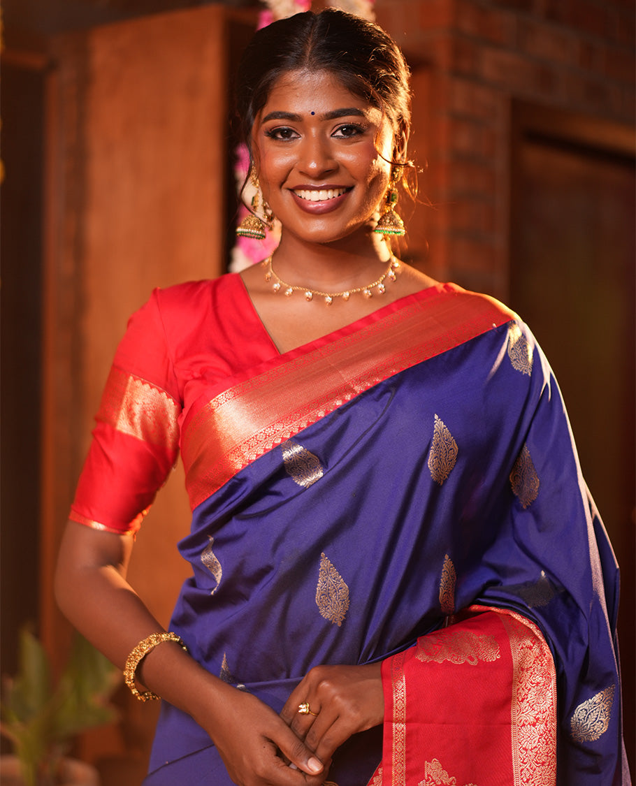 Ink Blue Zari Buttas Budget Silk Saree