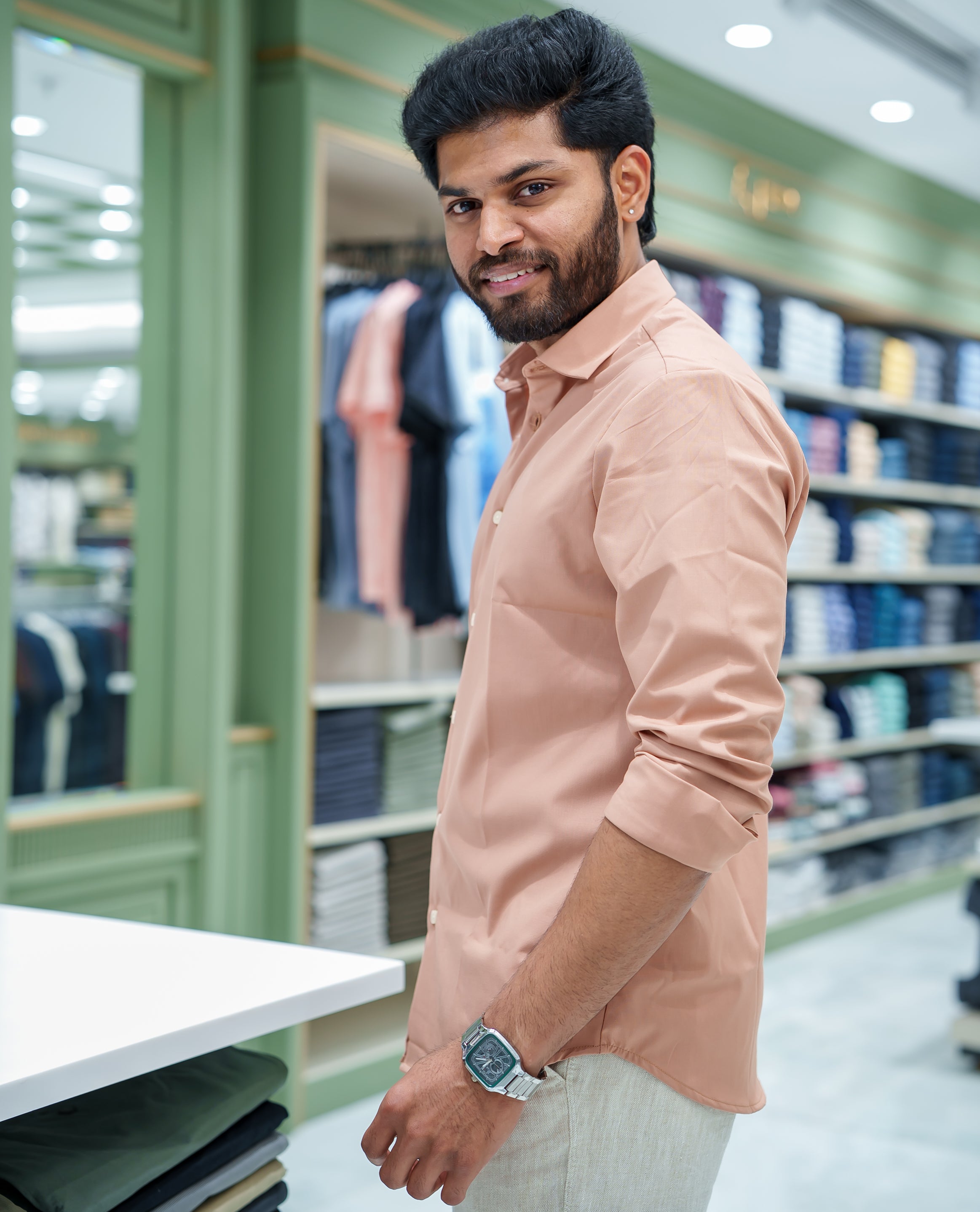 Light Brown Plain Cotton Blended Casual Liquid Shirt, Featuring a Spread Collar, Full Sleeves, Slim Fit, and Regular Length