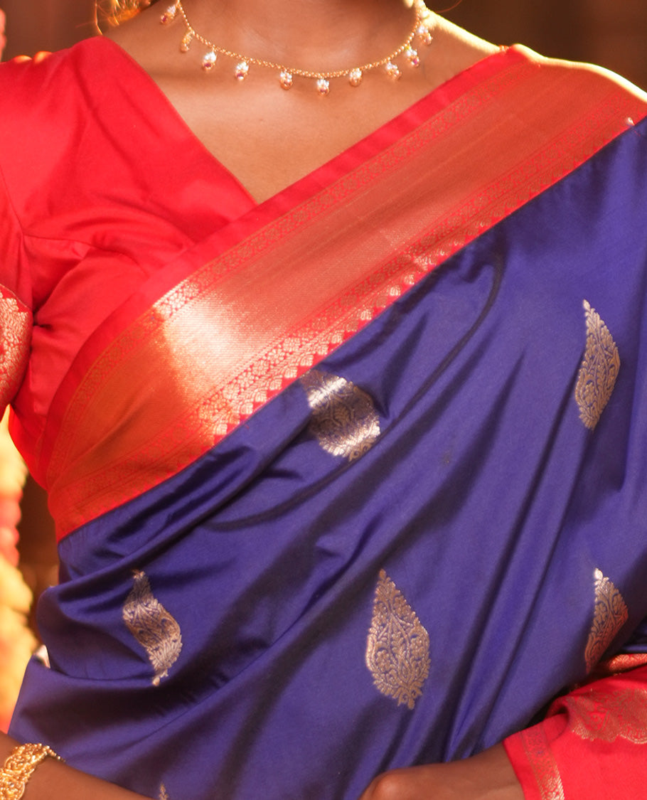 Ink Blue Zari Buttas Budget Silk Saree