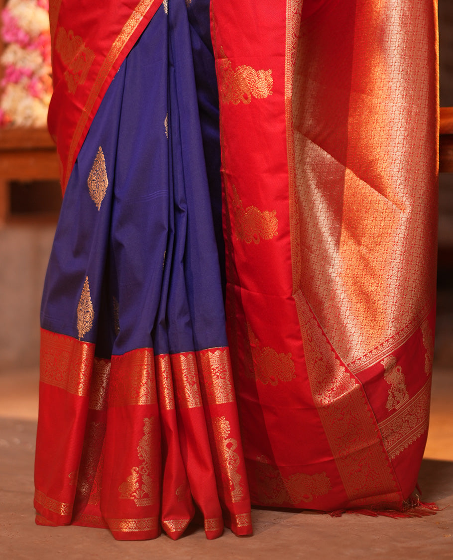 Ink Blue Zari Buttas Budget Silk Saree