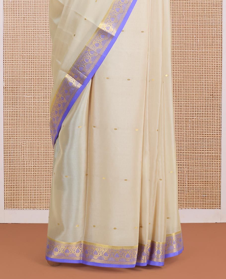 Cream zari buttas Mysore silk saree, contrast zari border woven in traditional motifs & zari buttas pallu