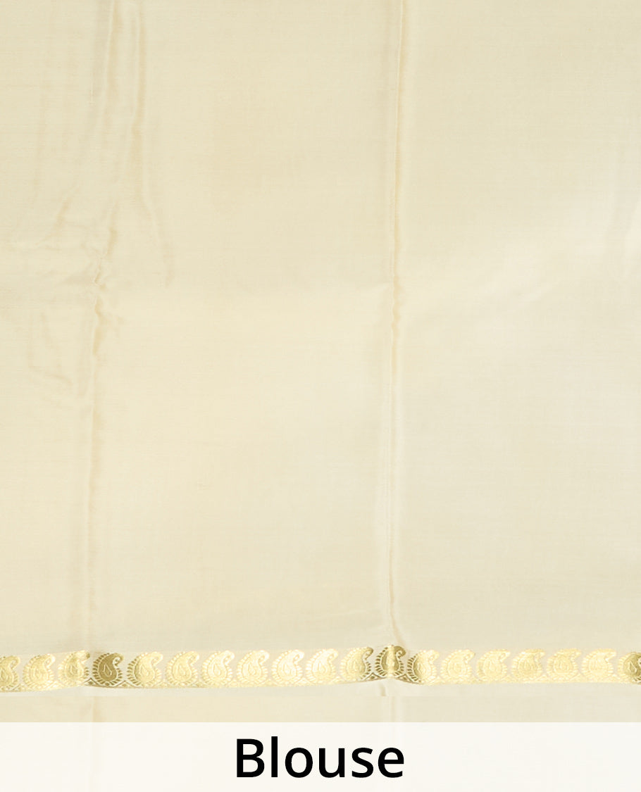 Sandal plain Mysore silk saree, golden zari paisley design border & thick-zari striped pallu