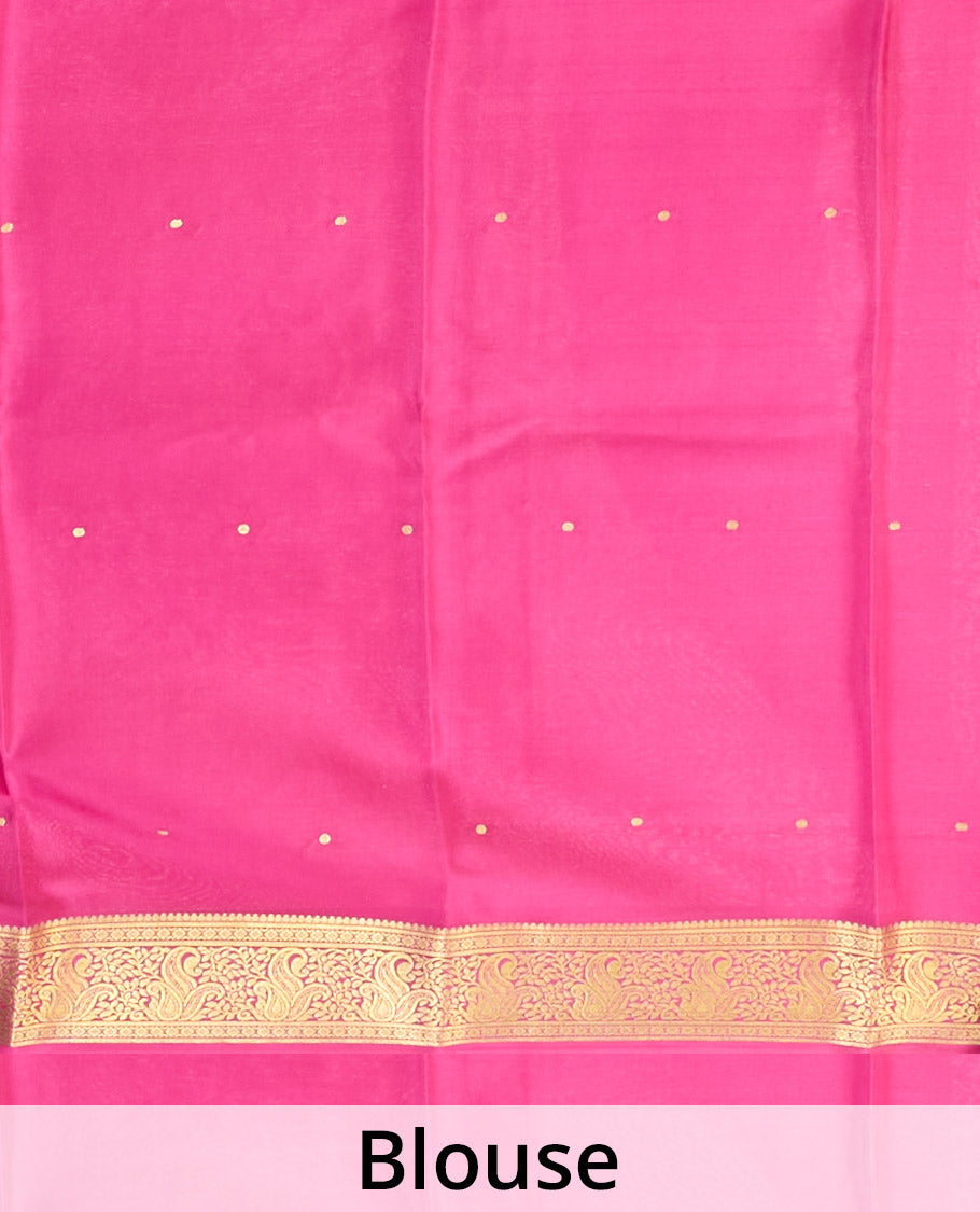 Blue zari buttas Mysore silk saree, contrast paisley zari design border & pallu of zari buttas