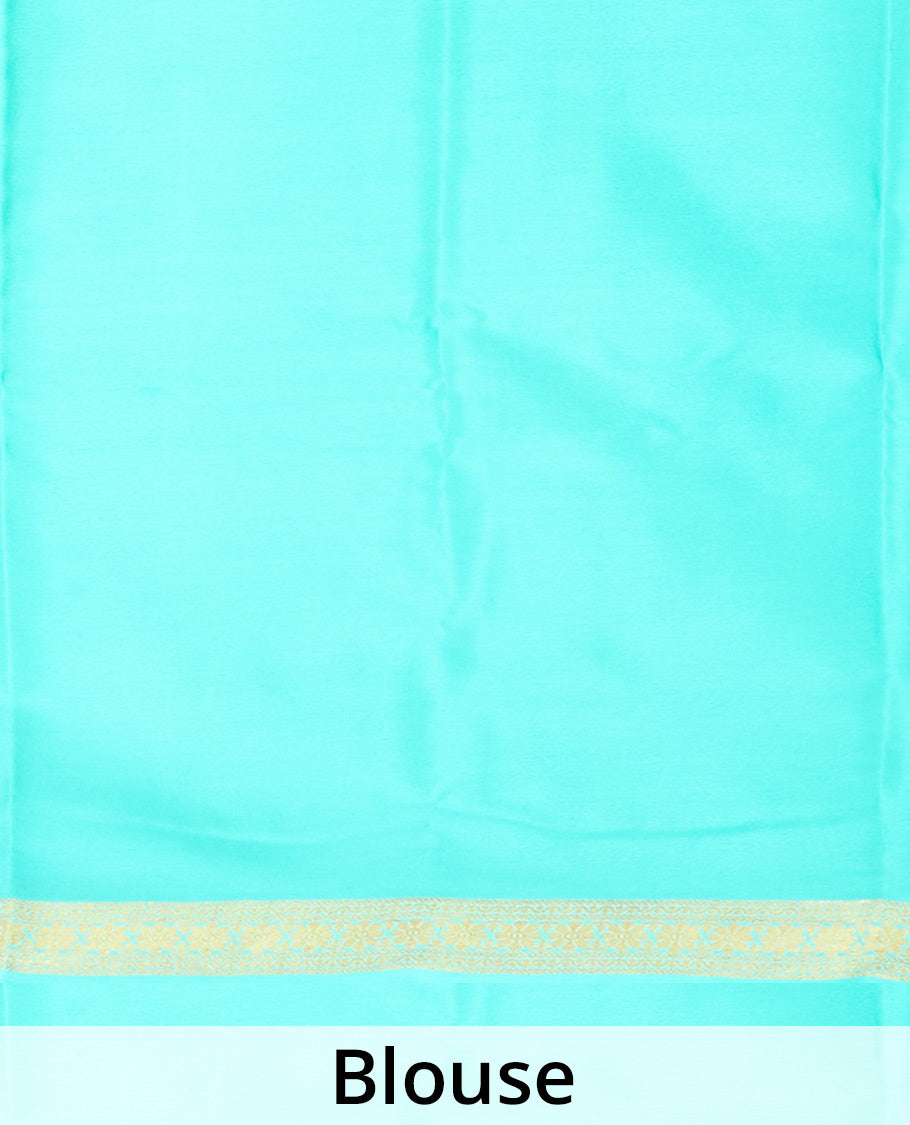 Pale yellow plain Mysore silk saree, contrast floral design zari border & pallu of zari stripes