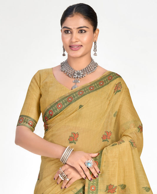 Yellow Linen Cotton Designer Catalog Saree
