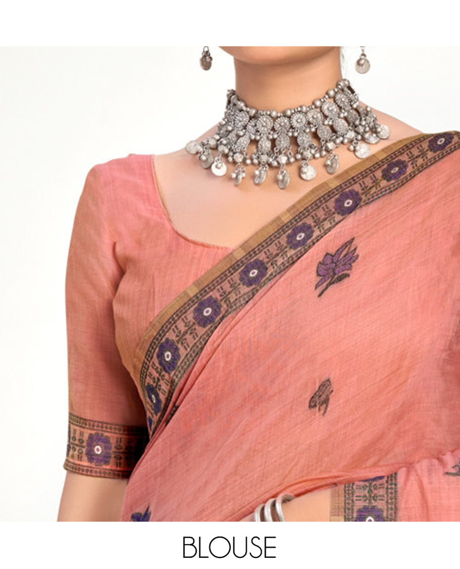 Pink Linen Cotton Designer Catalog Saree
