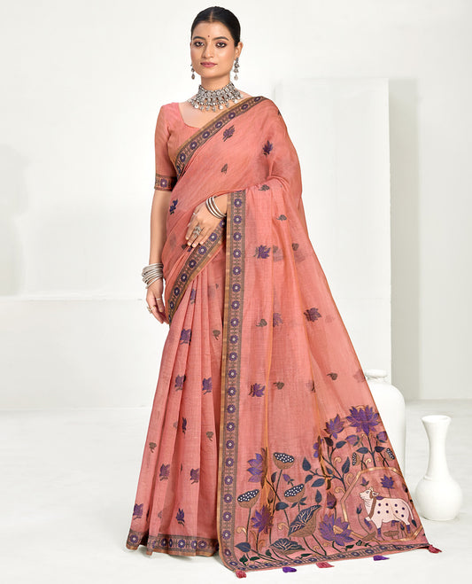 Pink Linen Cotton Designer Catalog Saree