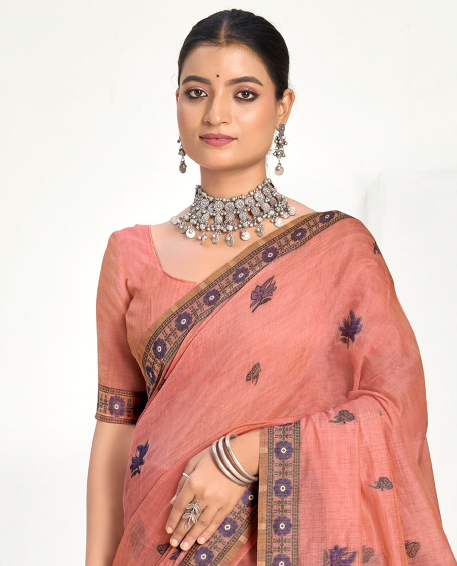 Pink Linen Cotton Designer Catalog Saree