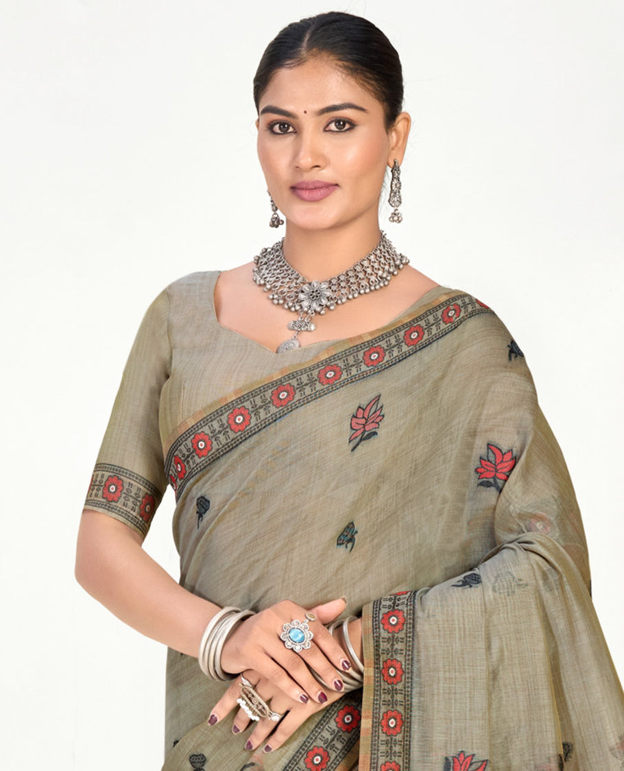 Grey Linen Cotton Designer Catalog Saree