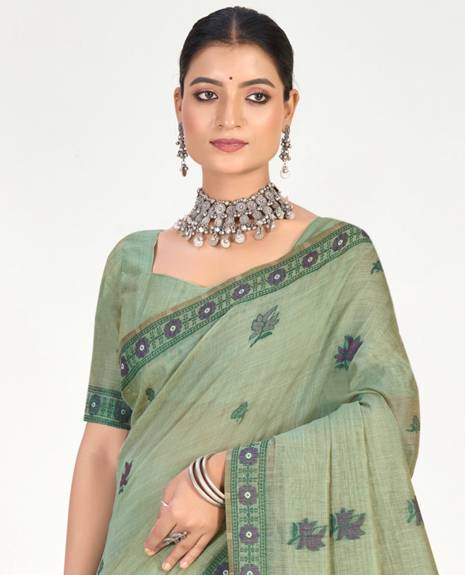 Green Linen Cotton Designer Catalog Saree