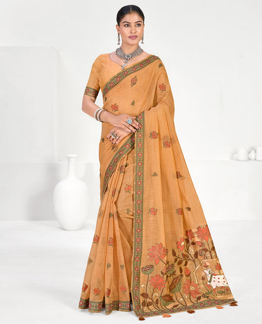 Orange Linen Cotton Designer Catalog Saree