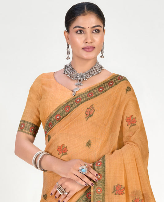 Orange Linen Cotton Designer Catalog Saree