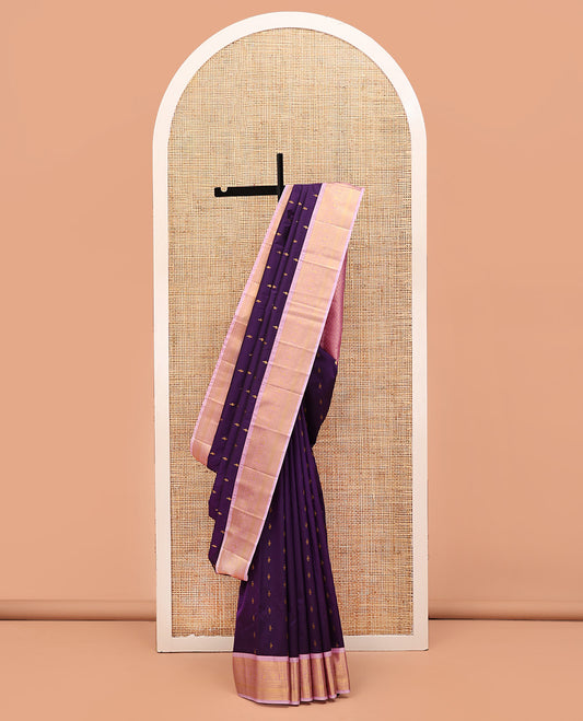 Blue Budget Silk Saree, Embellished with Zari Buttas On Its Body, Complemented By Contrast Traditional Zari Design Woven Border, Intricately Designed Pallu, and Paired with a Contrast Blouse